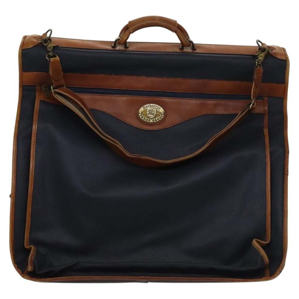 Burberry Garment Cover Navy Leather Travel Bag
